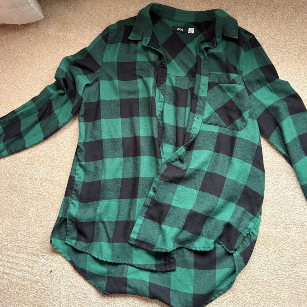 BDG Green and Black Flannel Button-Up Shirt